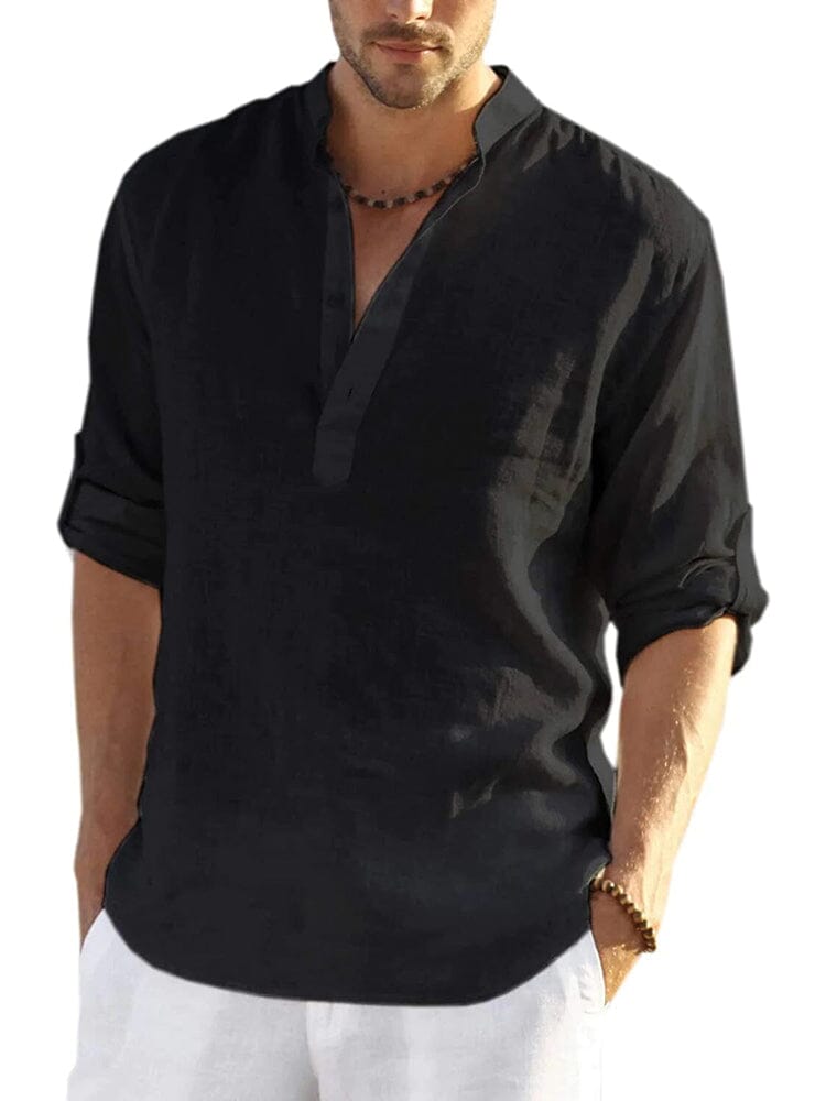 Elias – linnen stijl henley shirt