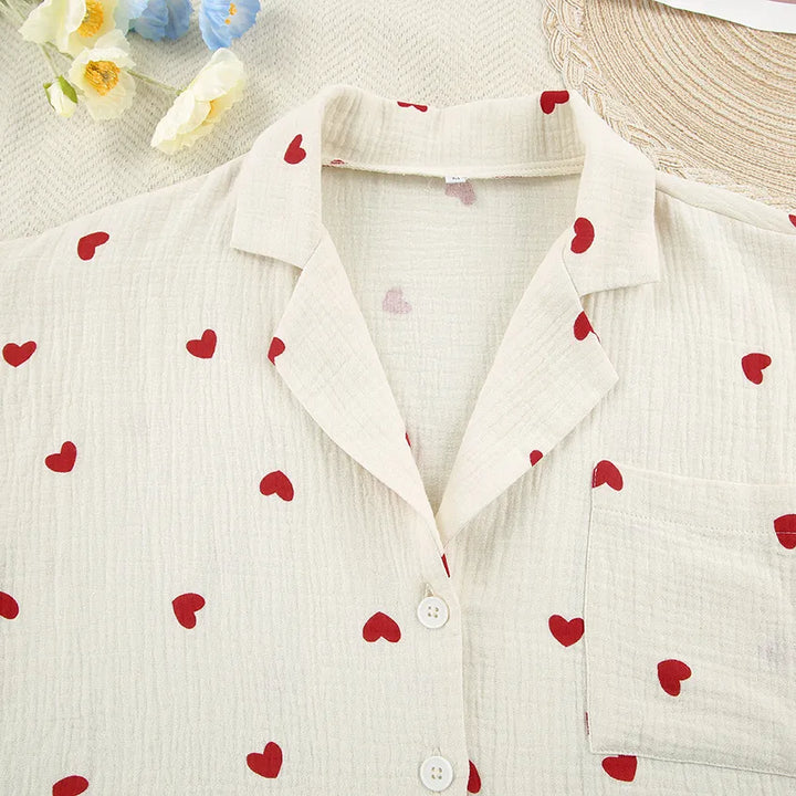 Sanne – Witte Pyjama Met Hartprint