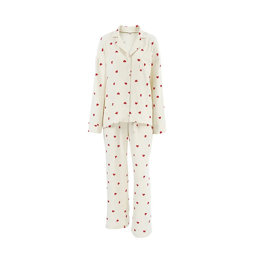 Sanne – Witte Pyjama Met Hartprint
