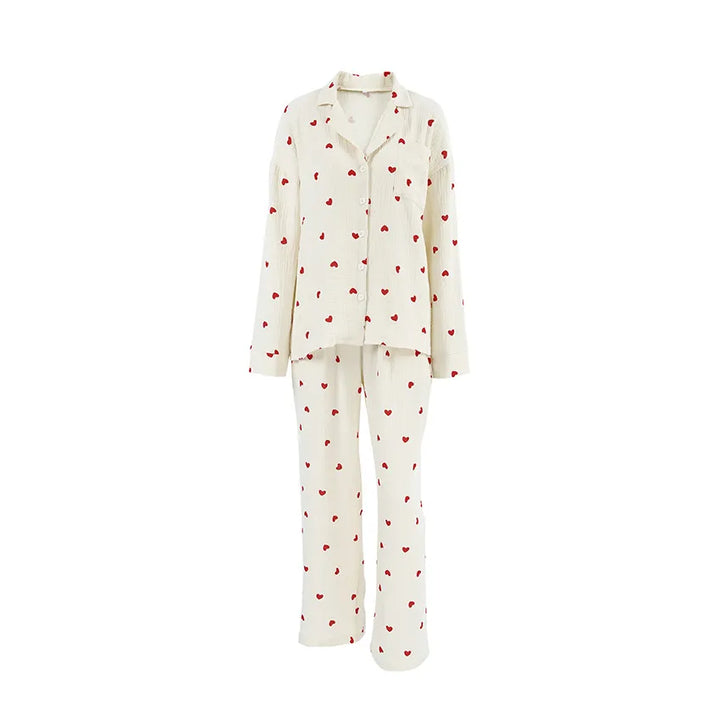 Sanne – Witte Pyjama Met Hartprint