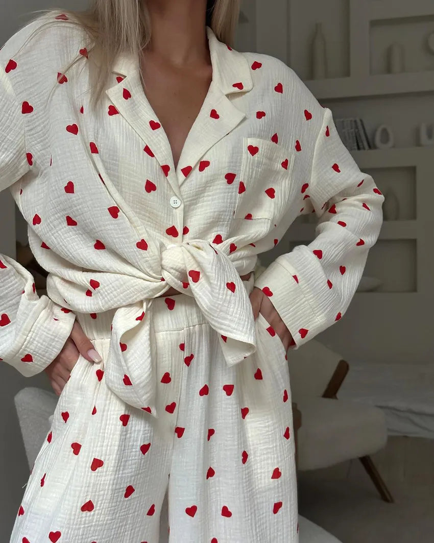 Sanne – Witte Pyjama Met Hartprint