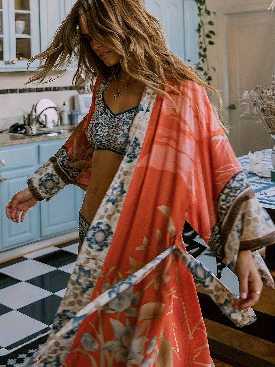 Noëlle – lange kimono met bloemenprint