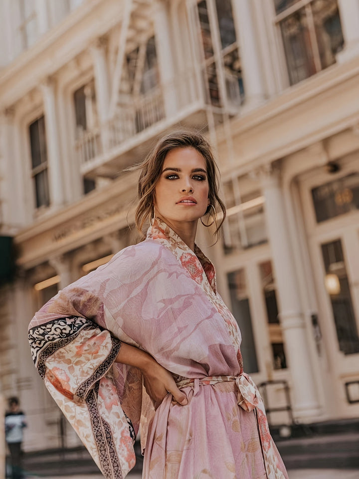 Noëlle – lange kimono met bloemenprint