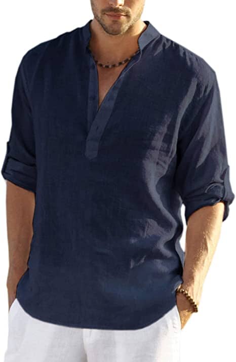 Elias – linnen stijl henley shirt