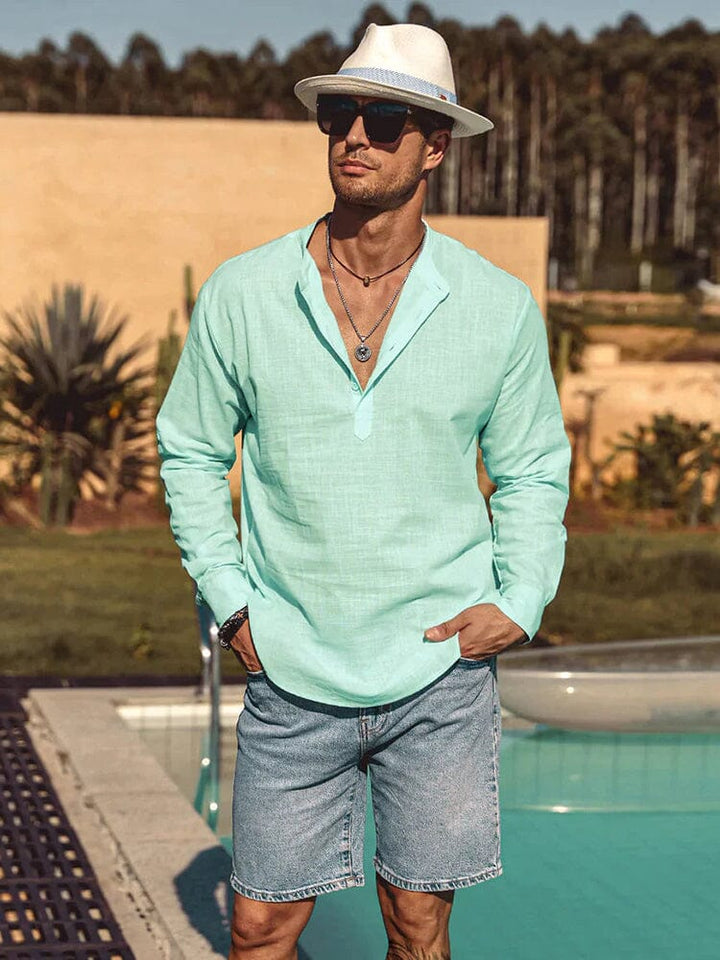 Elias – linnen stijl henley shirt