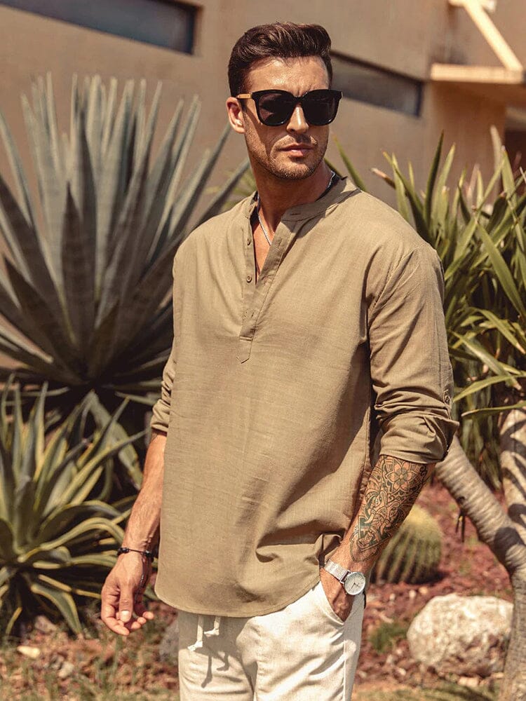 Elias – linnen stijl henley shirt