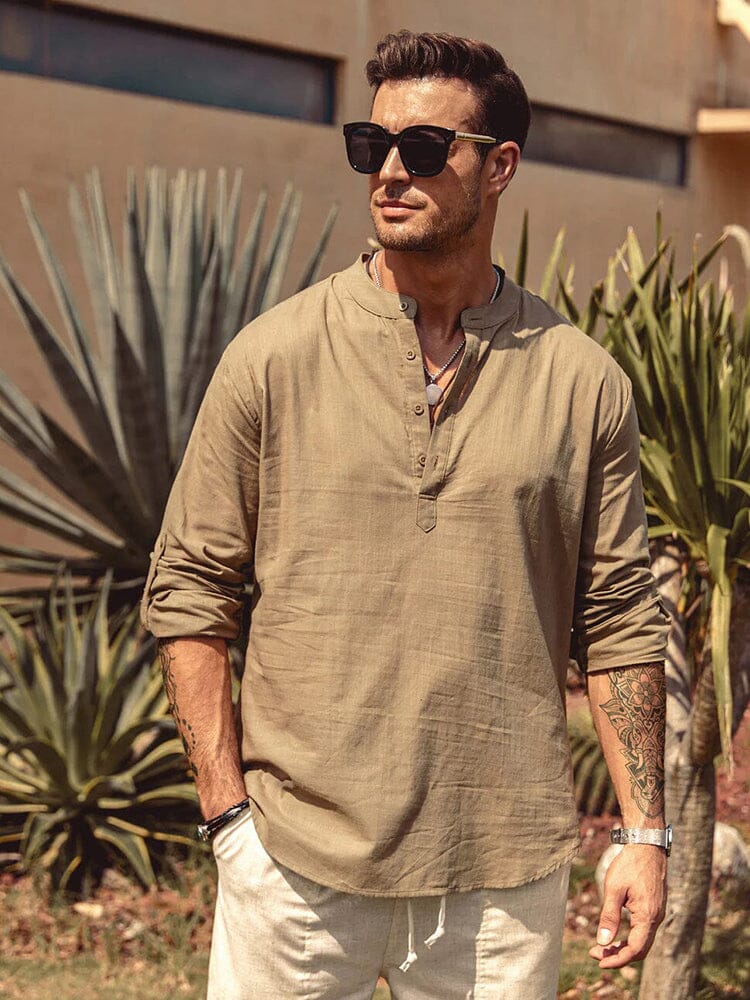 Elias – linnen stijl henley shirt
