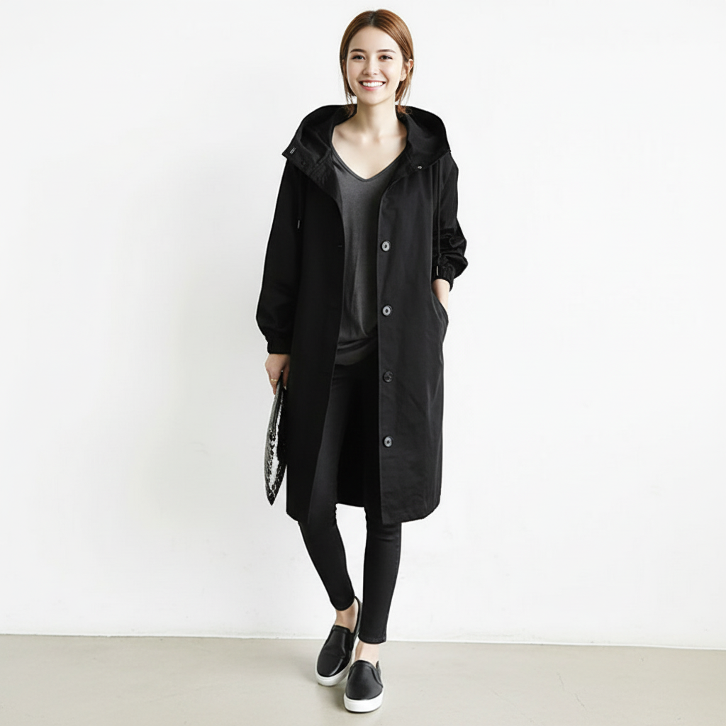 Dames lange trenchcoat in tijdloos en elegant design