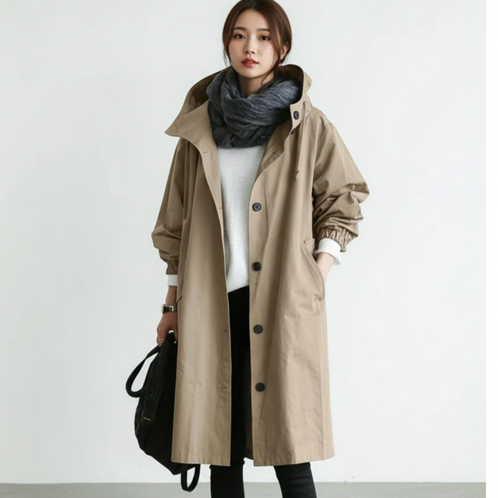 Dames lange trenchcoat in tijdloos en elegant design