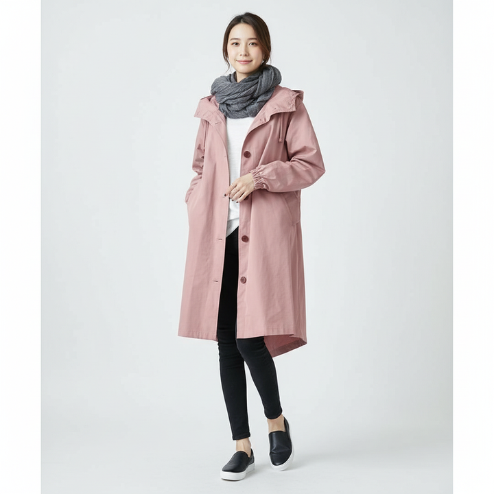 Dames lange trenchcoat in tijdloos en elegant design