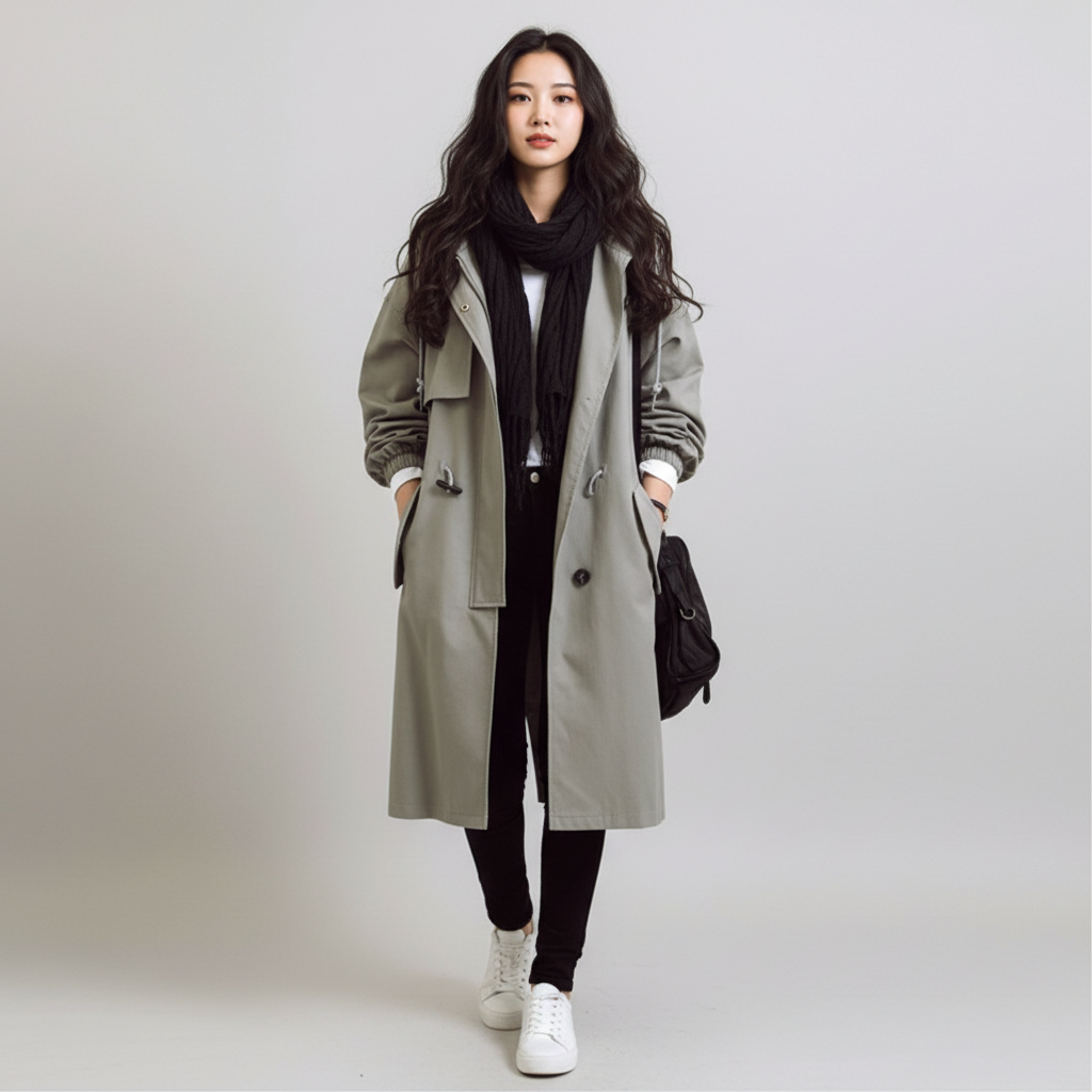 Dames lange trenchcoat in tijdloos en elegant design