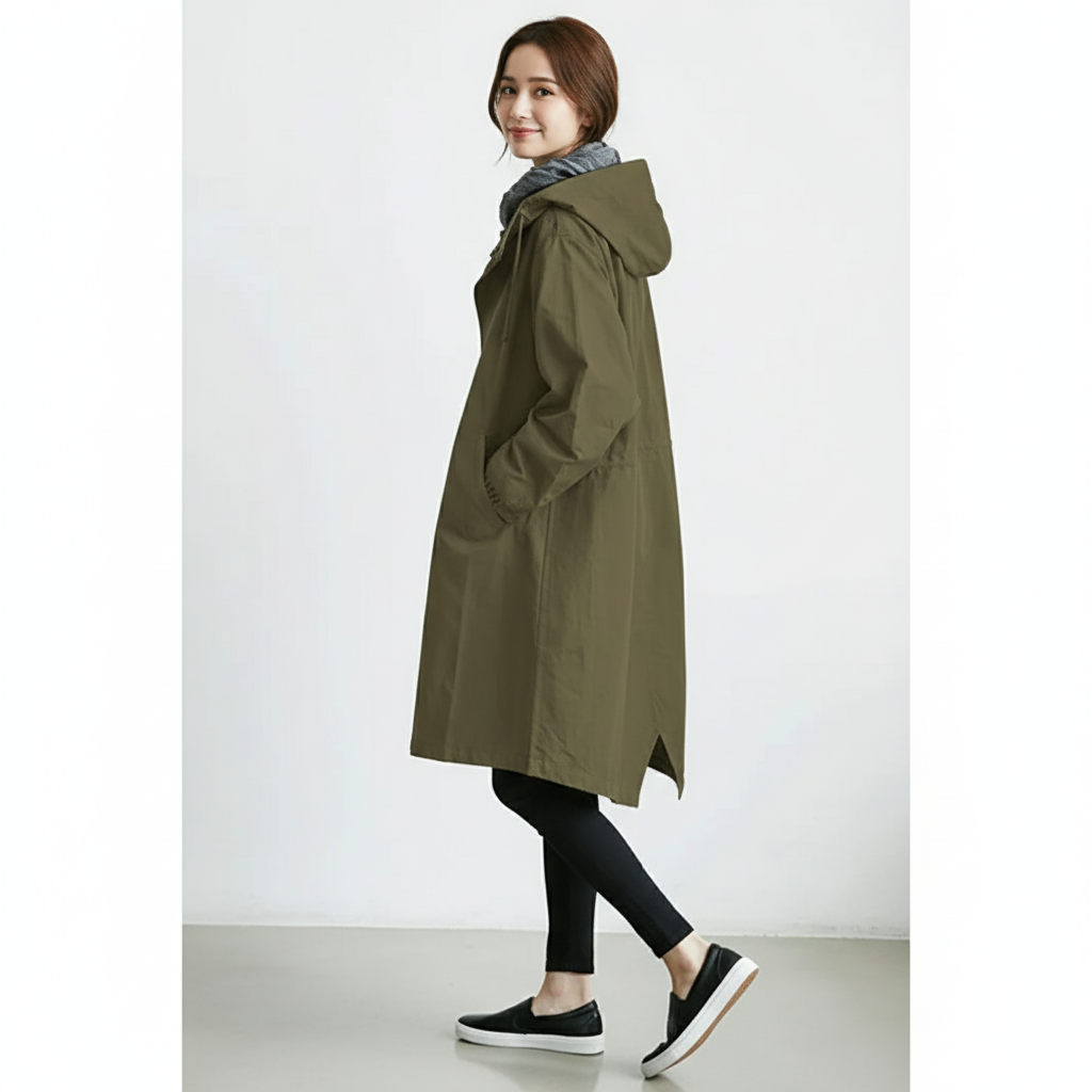 Dames lange trenchcoat in tijdloos en elegant design