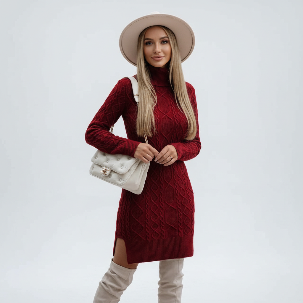 Dames gebreide winterjurk Aleida in elegante stijl