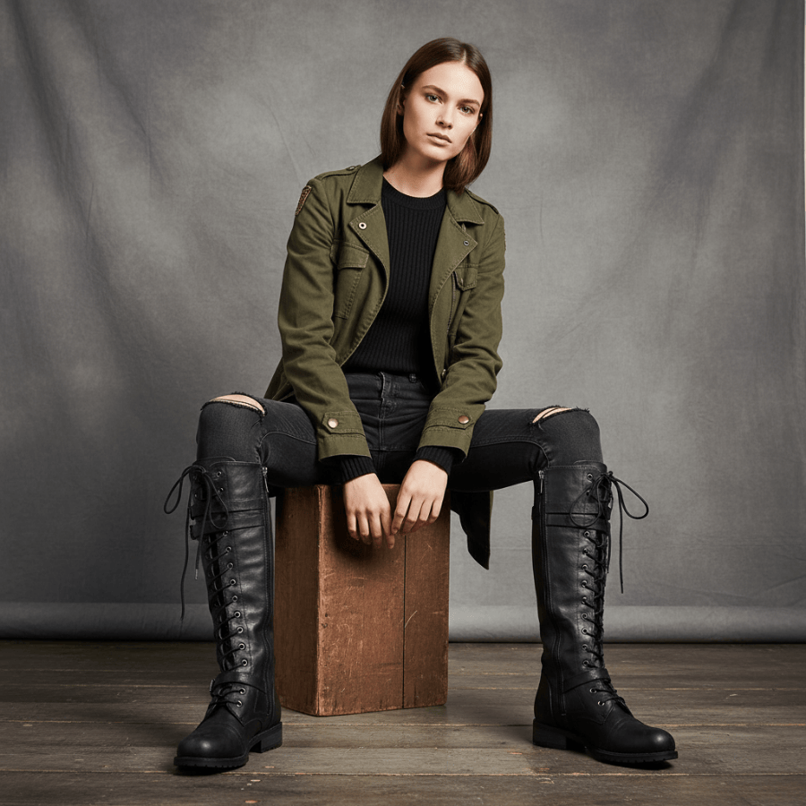 Kniehoge dameslaarzen met vetersluiting, elegant design en comfortabele pasvorm