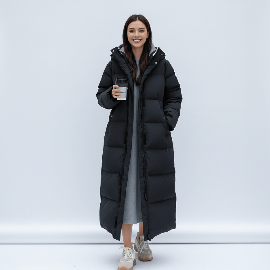 Waterdichte lange damesjas met elegante en praktische pasvorm