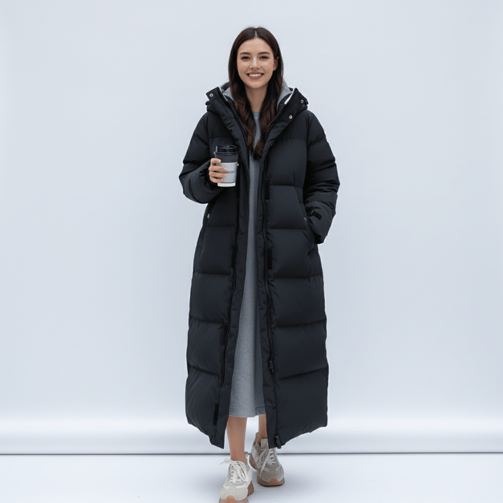 Waterdichte lange damesjas met elegante en praktische pasvorm