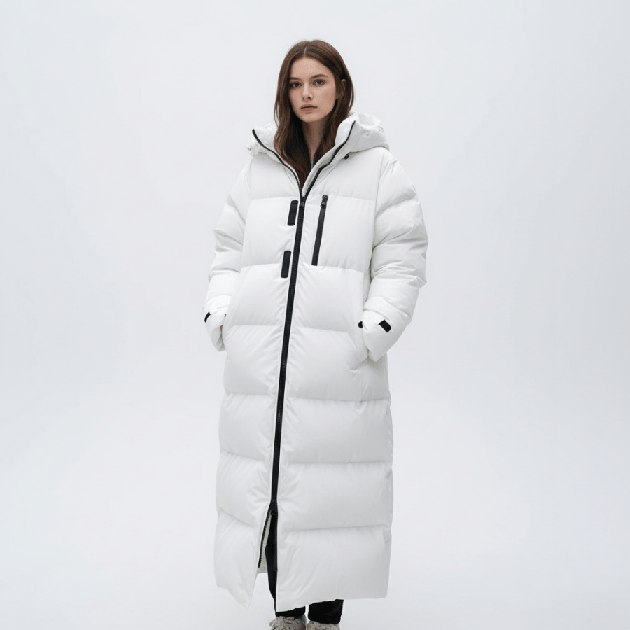 Waterdichte lange damesjas met elegante en praktische pasvorm