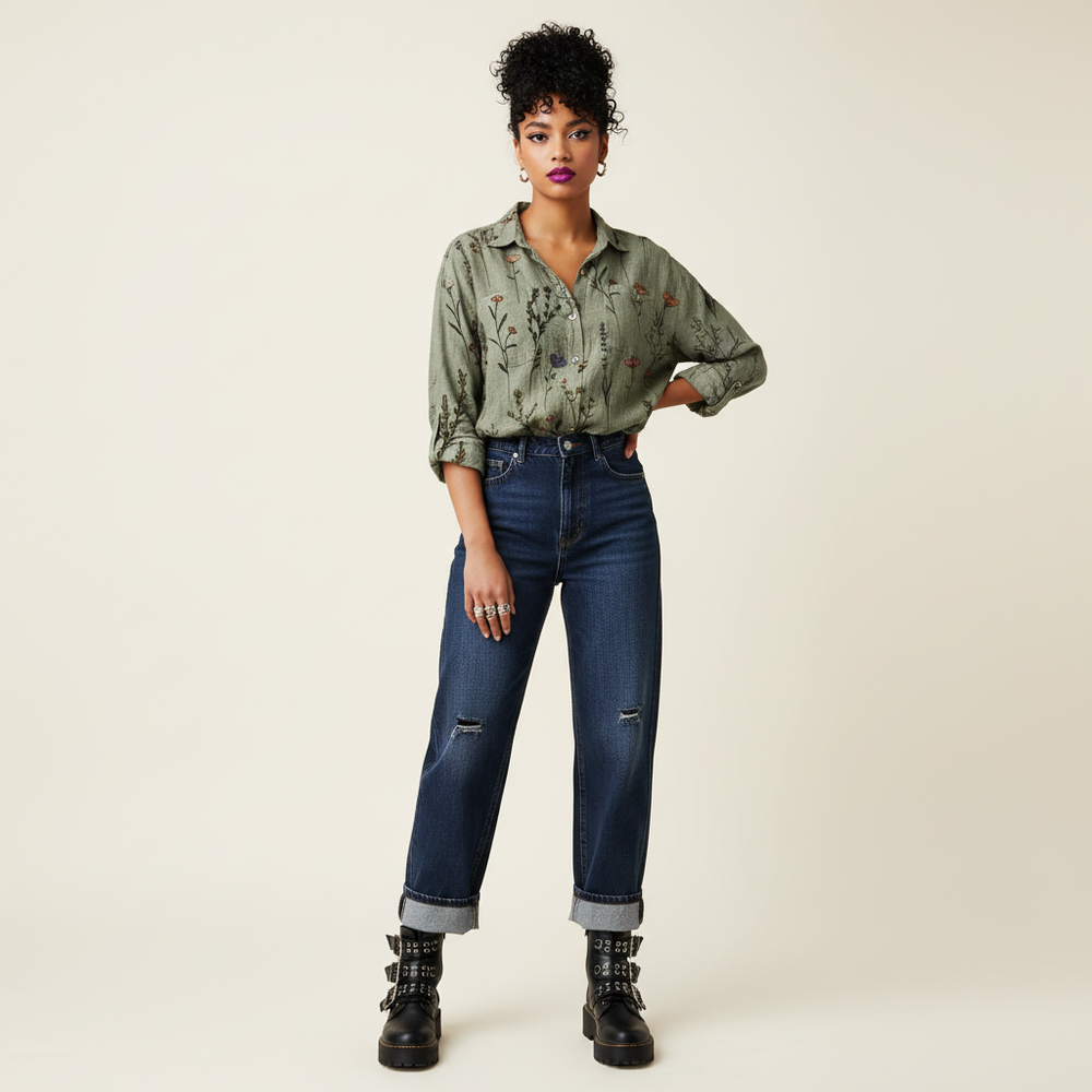 Elegant dames shirt met vintage bloemenprint, stijlvol en comfortabel voor elke gelegenheid