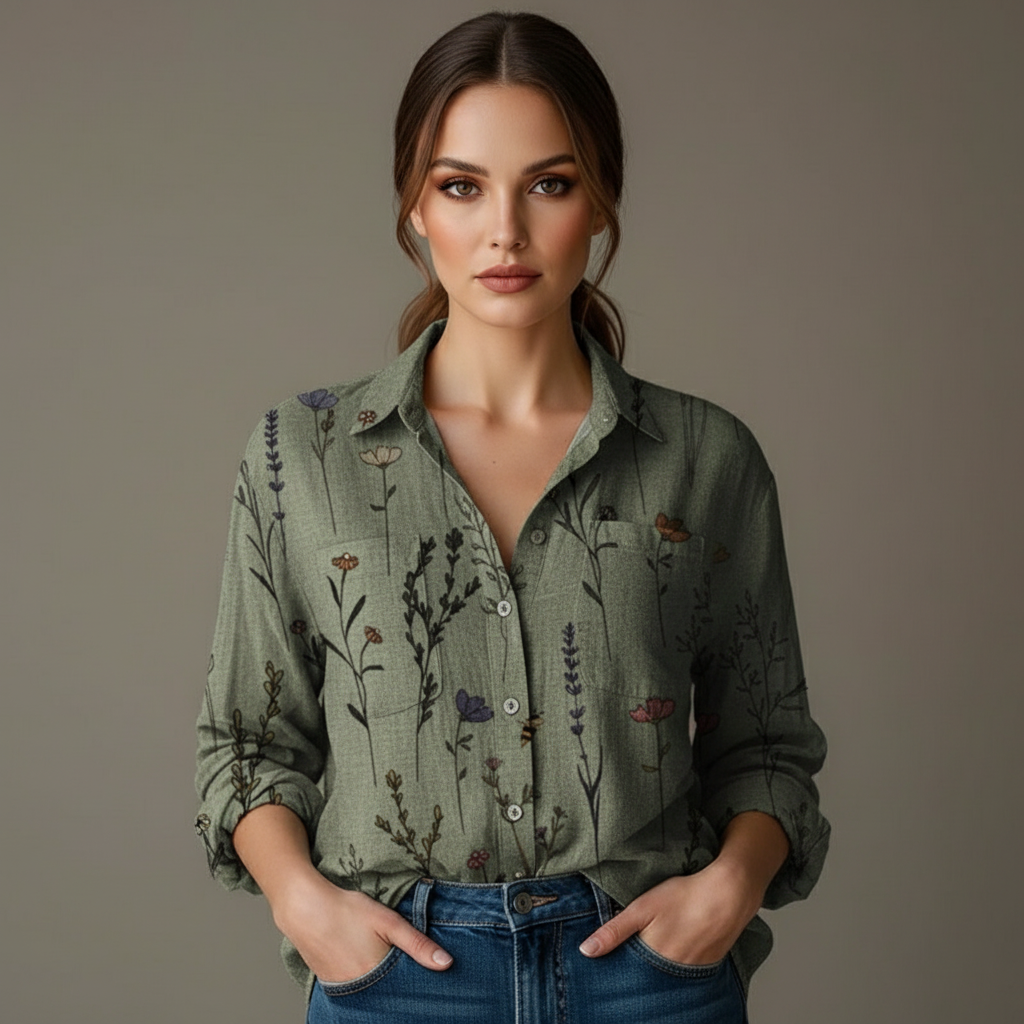 Elegant dames shirt met vintage bloemenprint, stijlvol en comfortabel voor elke gelegenheid