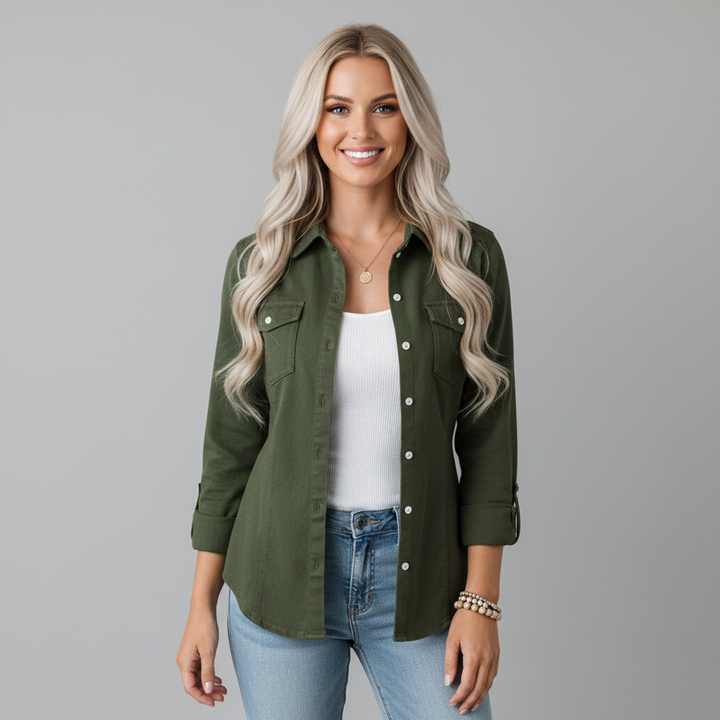 Denim overhemdjasje voor dames, stijlvol en comfortabel ontwerp