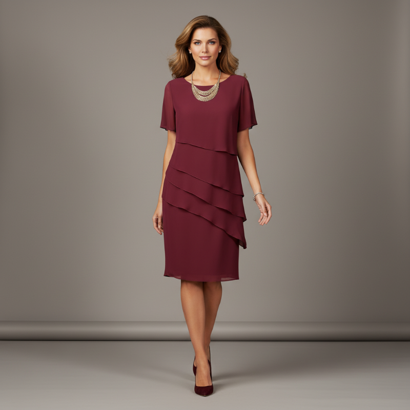 Luchtige gelaagde chiffon jurk voor dames met elegante pasvorm