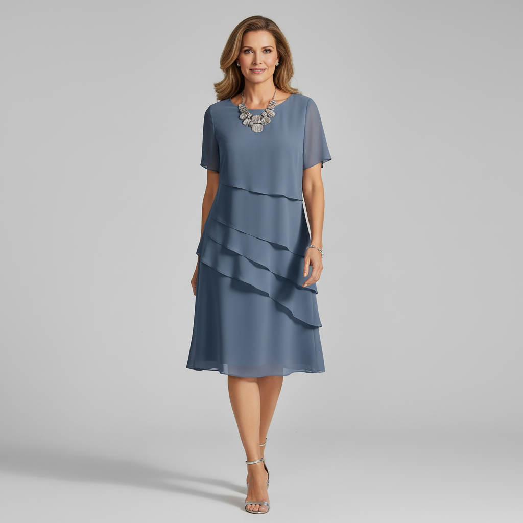 Luchtige gelaagde chiffon jurk voor dames met elegante pasvorm