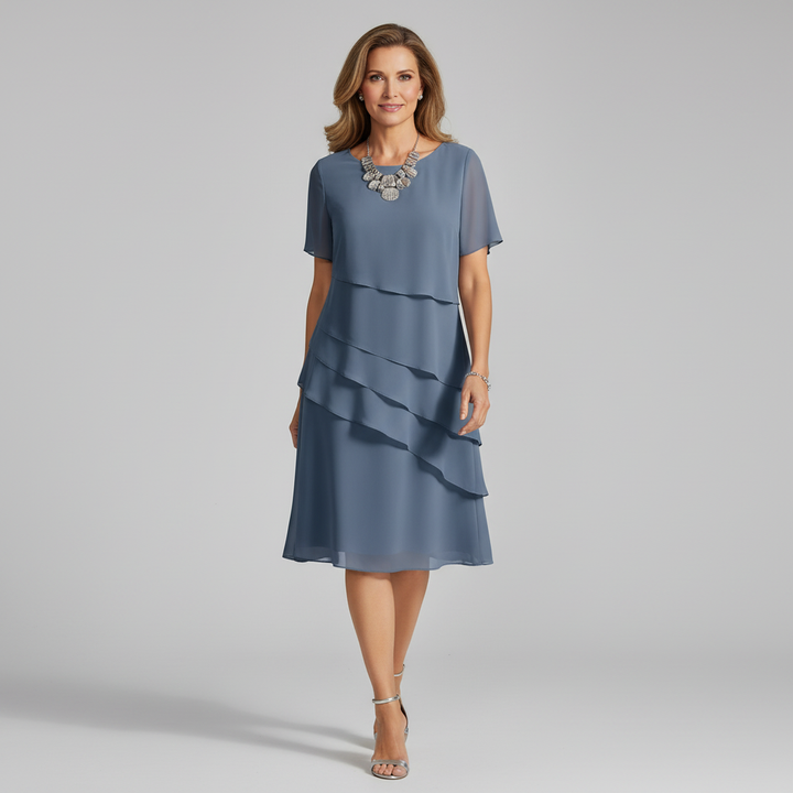 Luchtige gelaagde chiffon jurk voor dames met elegante pasvorm