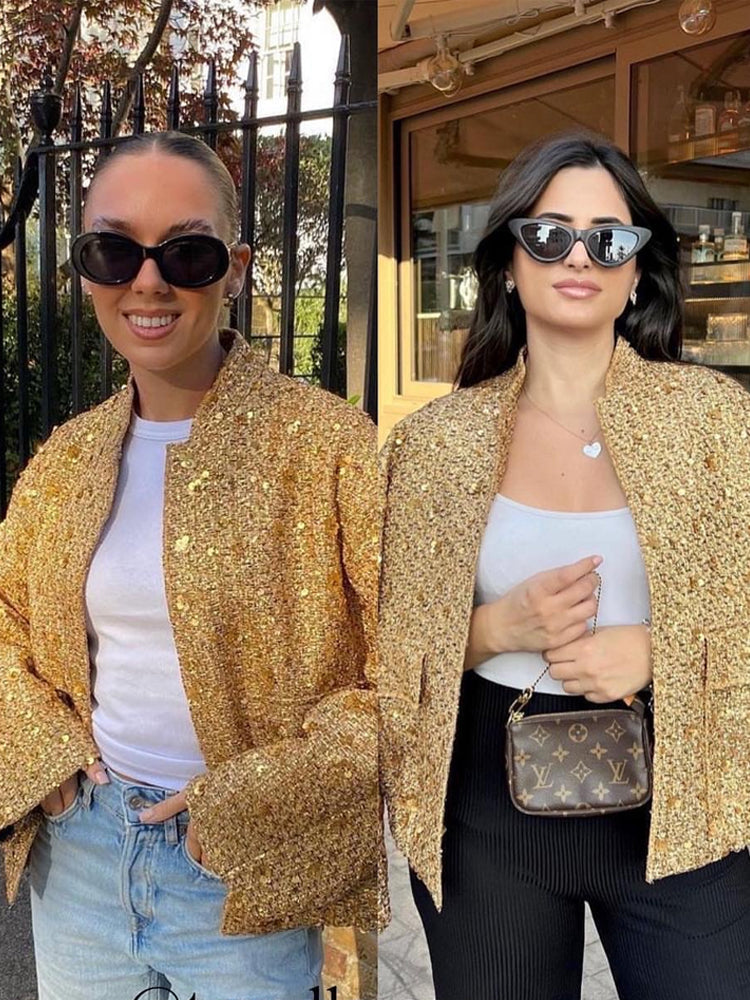 Noor – Casual Bomberjack Met Gouden Pailetten