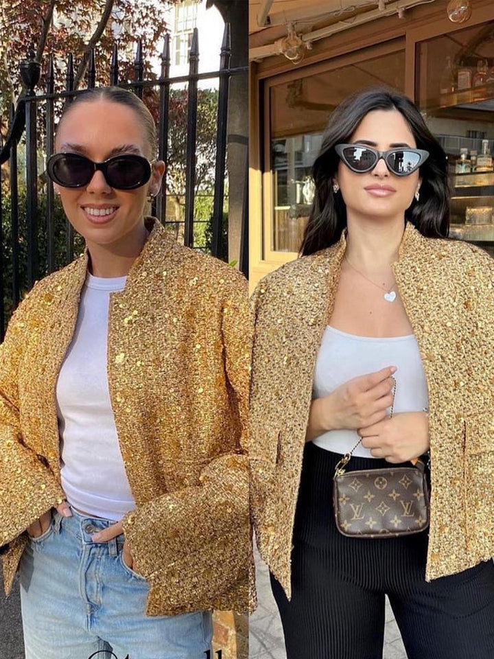 Noor – Casual Bomberjack Met Gouden Pailetten