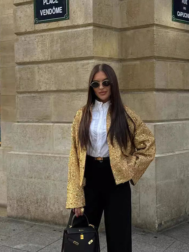 Noor – Casual Bomberjack Met Gouden Pailetten