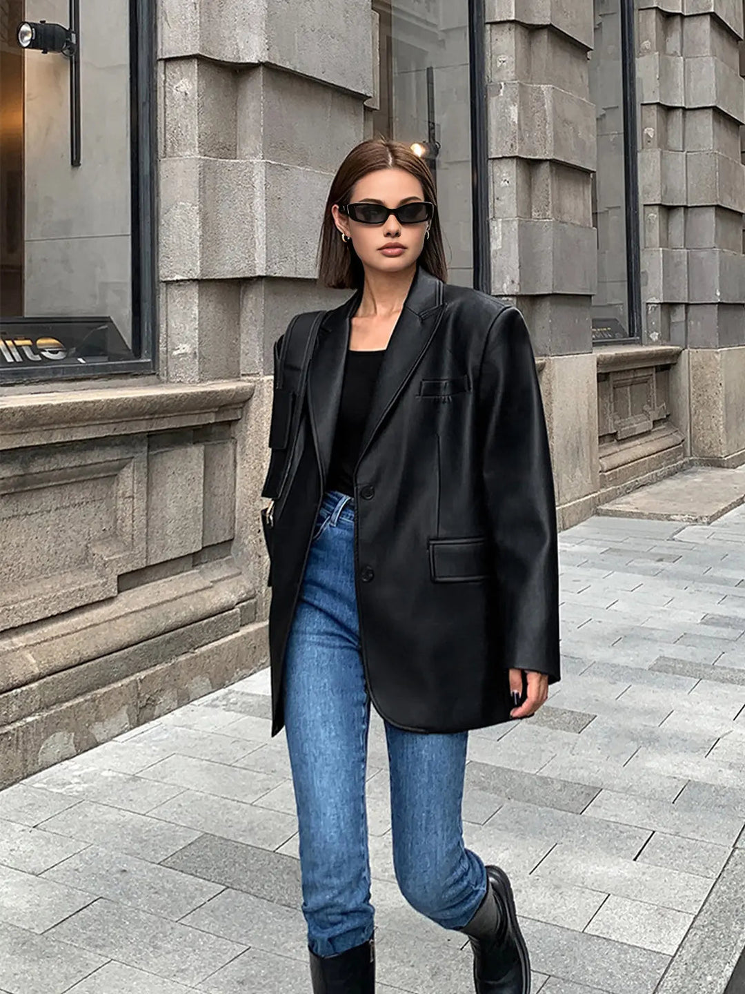 Yara – Leren Blazer Met Zakken En Details