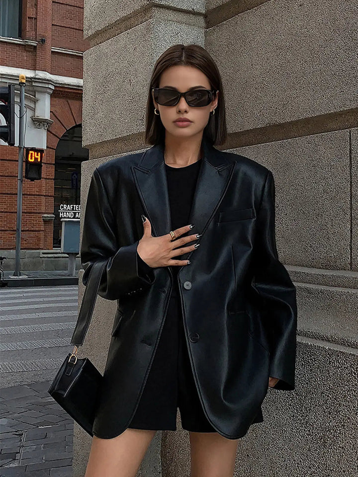 Yara – Leren Blazer Met Zakken En Details