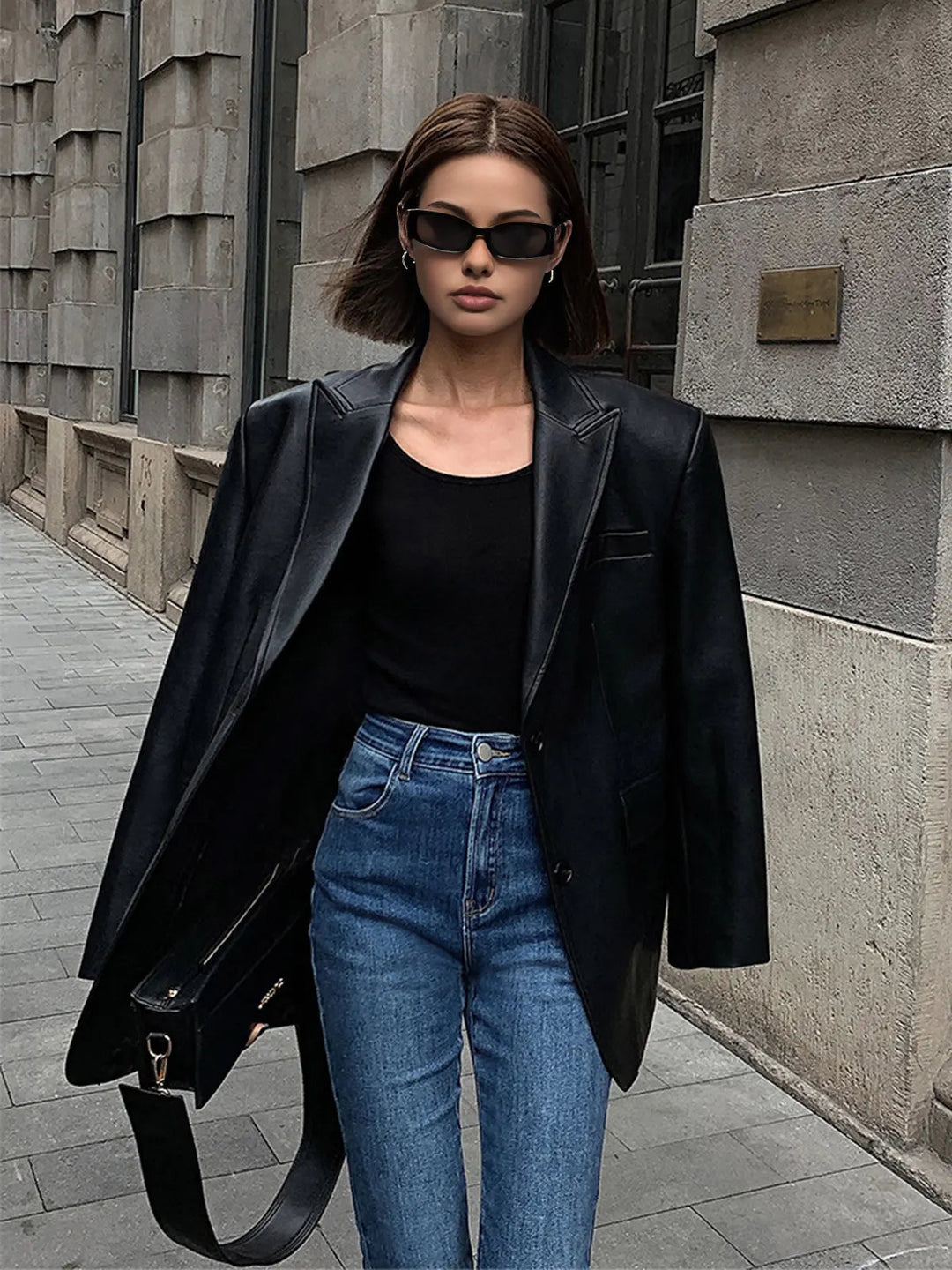 Yara – Leren Blazer Met Zakken En Details