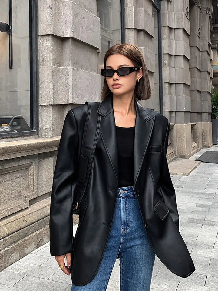 Yara – Leren Blazer Met Zakken En Details