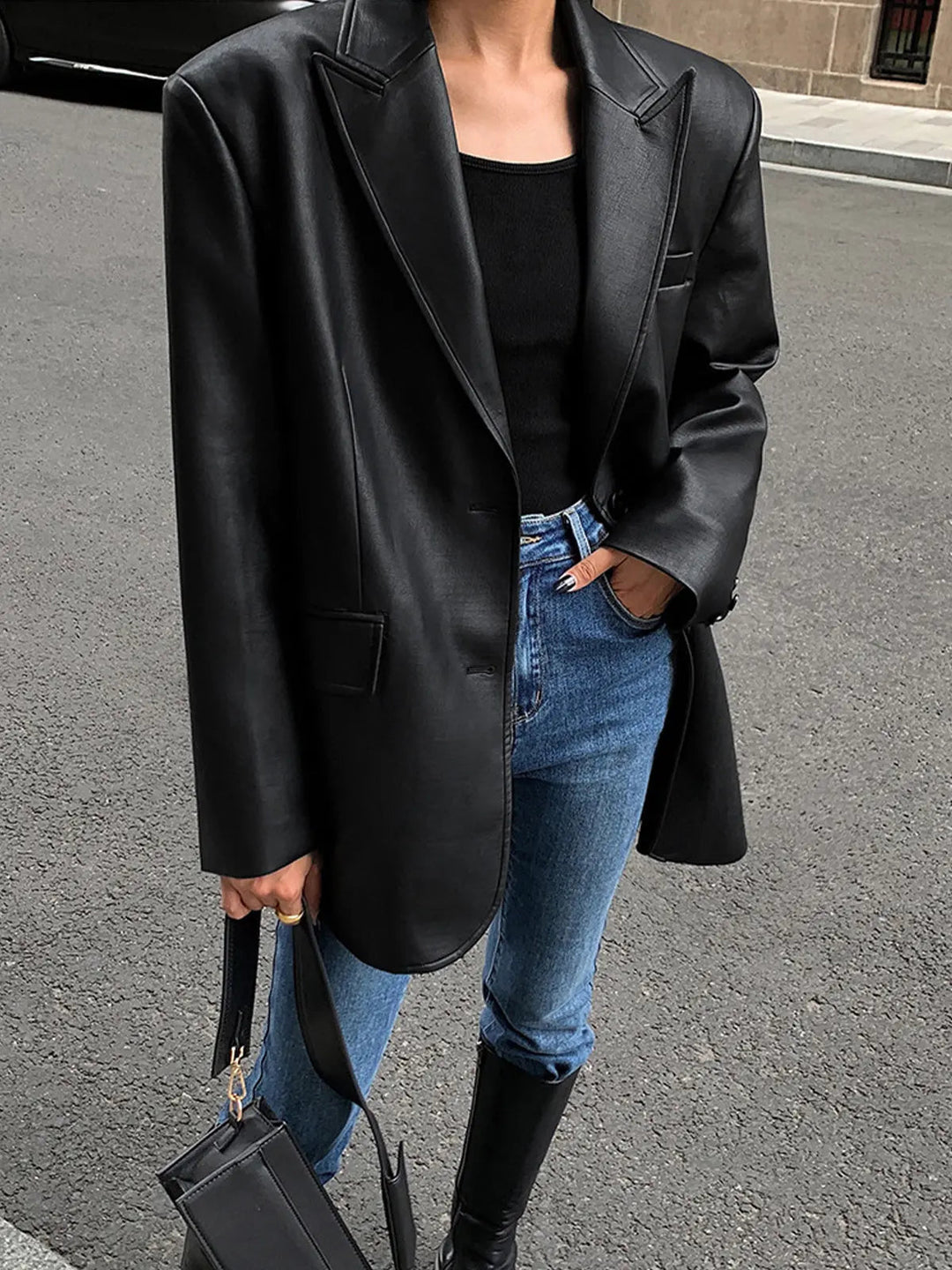 Yara – Leren Blazer Met Zakken En Details