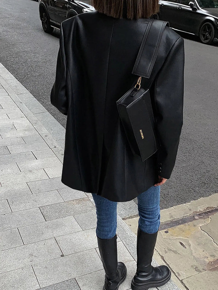 Yara – Leren Blazer Met Zakken En Details