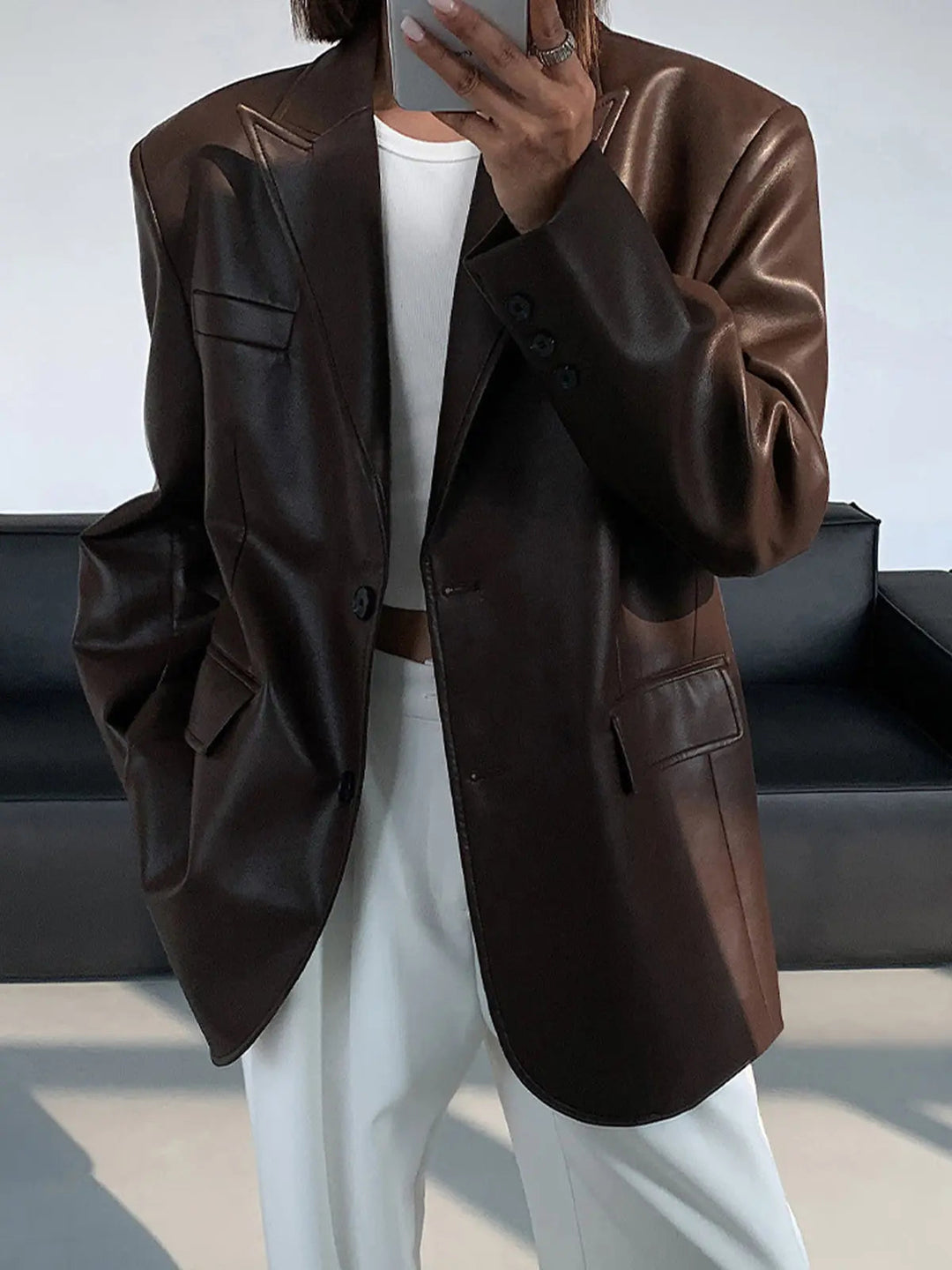 Yara – Leren Blazer Met Zakken En Details
