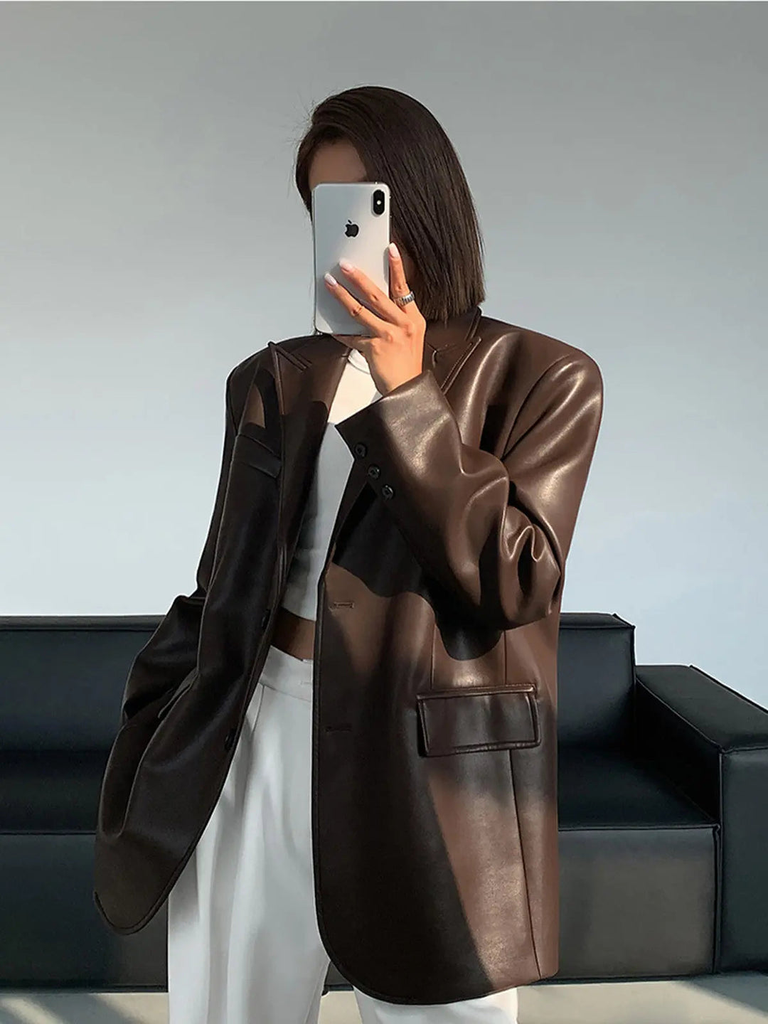 Yara – Leren Blazer Met Zakken En Details