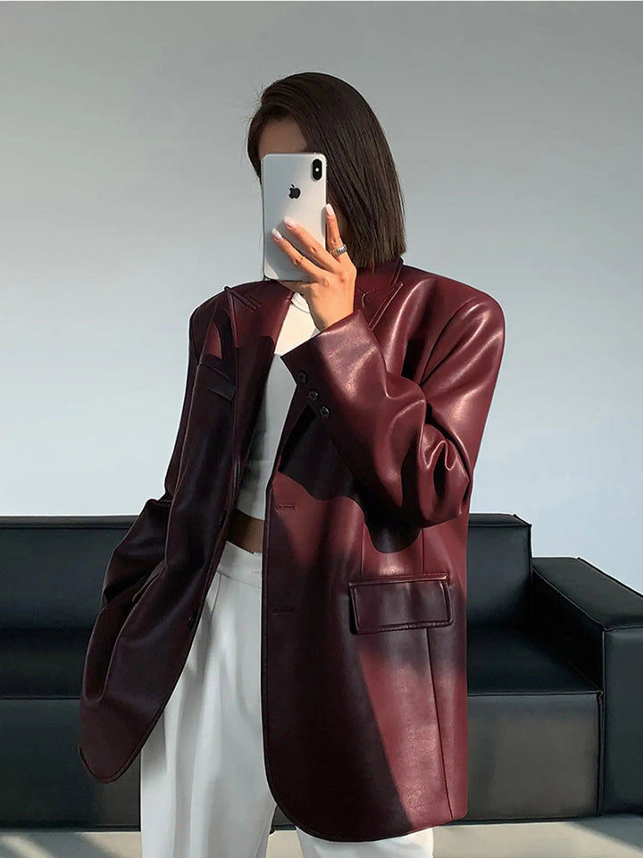 Yara – Leren Blazer Met Zakken En Details