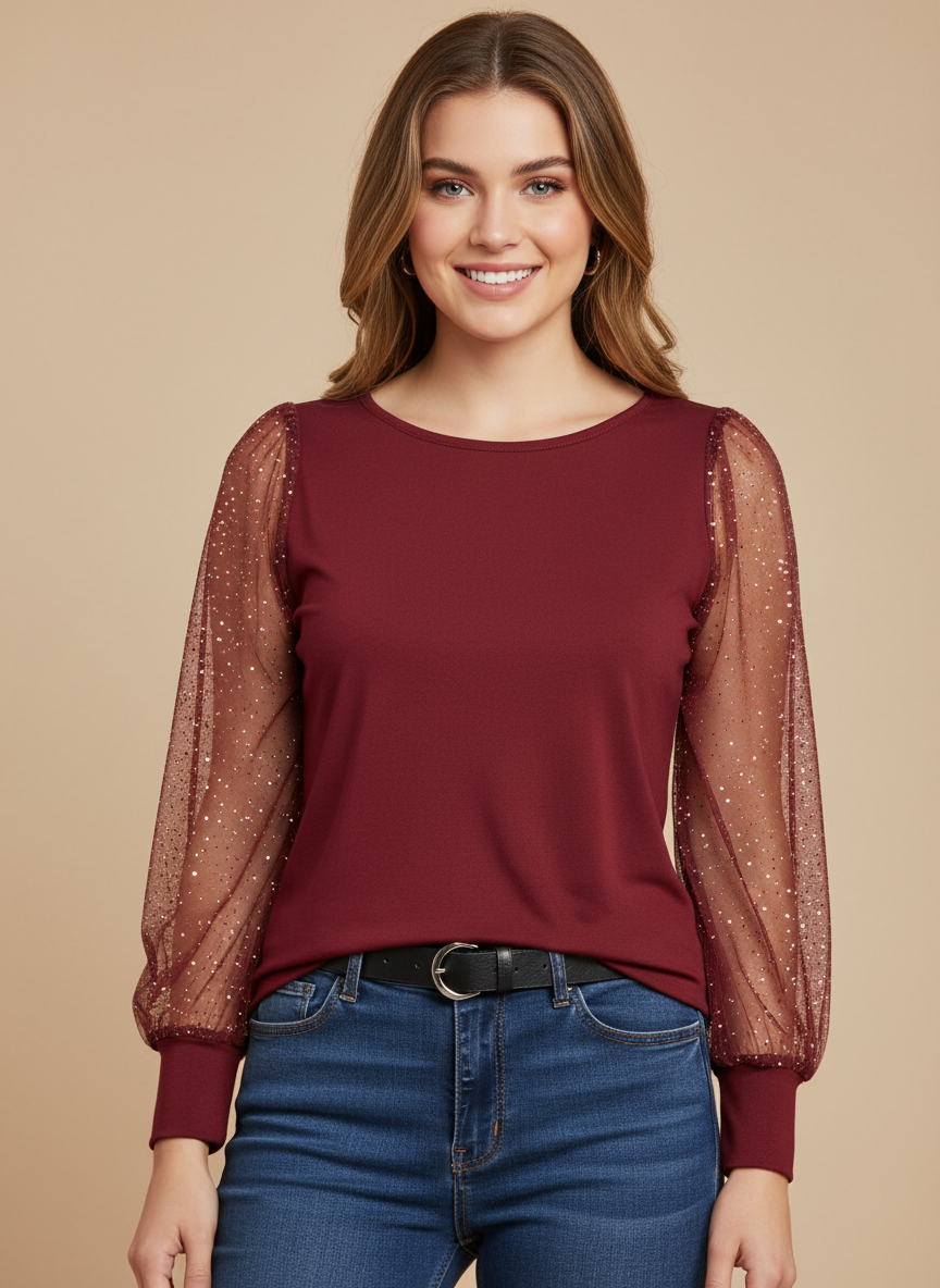 Dames top met lange mouwen en pailletten voor feestelijke look