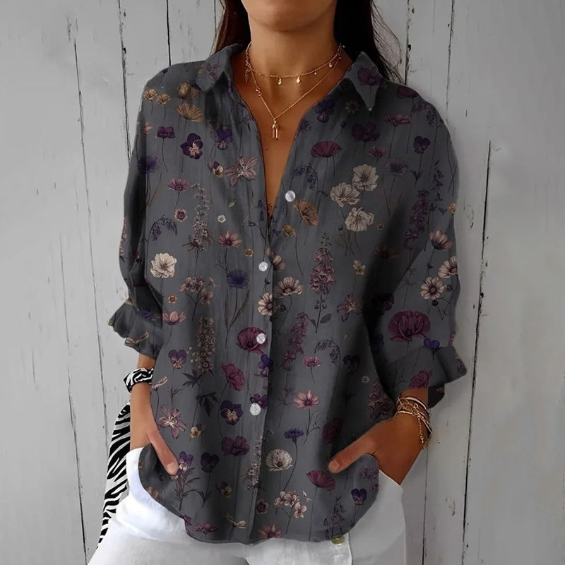 Vintage damesblouse met bloemenprint, luchtige stof en elegante pasvorm