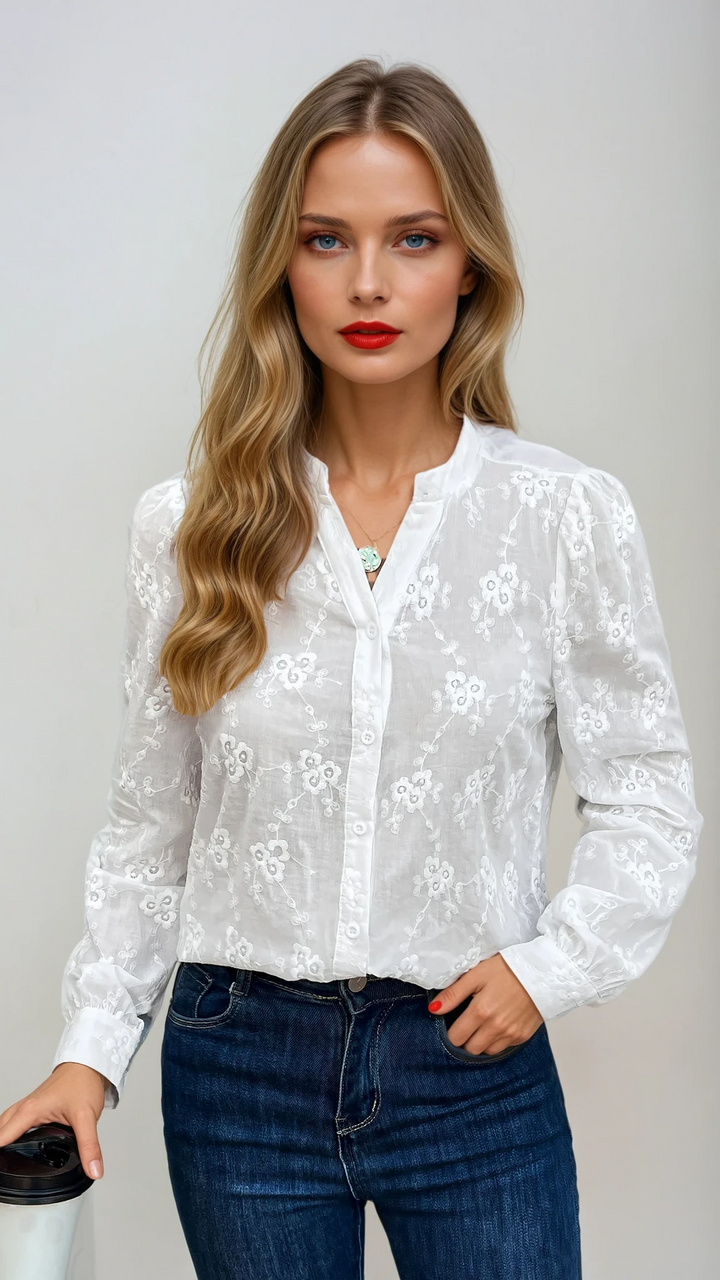 Celeste – Geborduurde Kanten Dames Blouse
