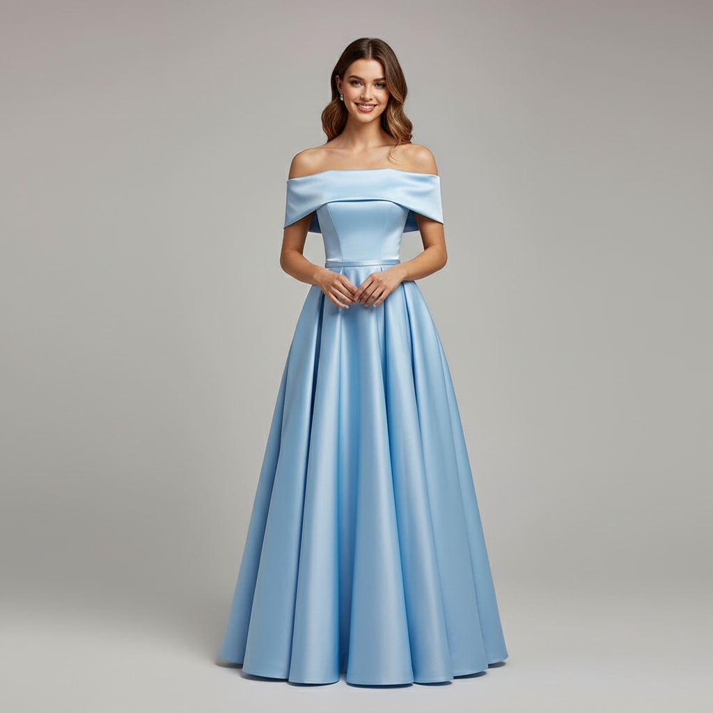 Dames off-shoulder avondjurk met elegante vloeiende pasvorm