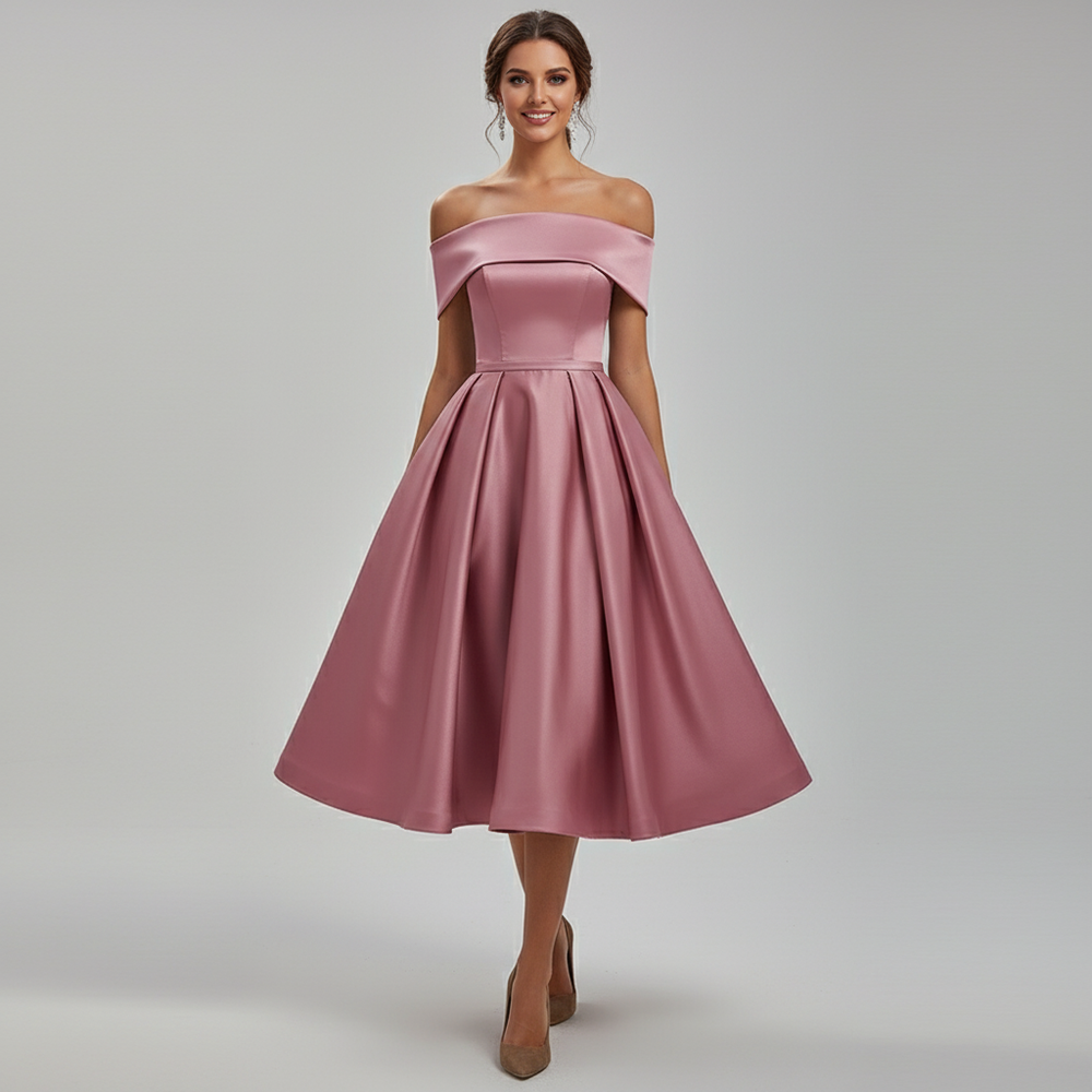 Dames off-shoulder avondjurk met elegante vloeiende pasvorm