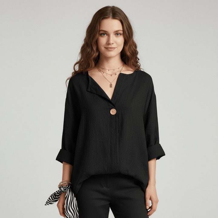 Elegante damesblouse met V-hals en comfortabele pasvorm