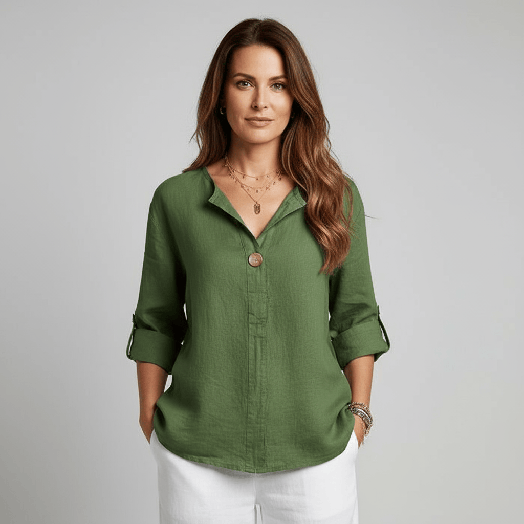 Elegante damesblouse met V-hals en comfortabele pasvorm