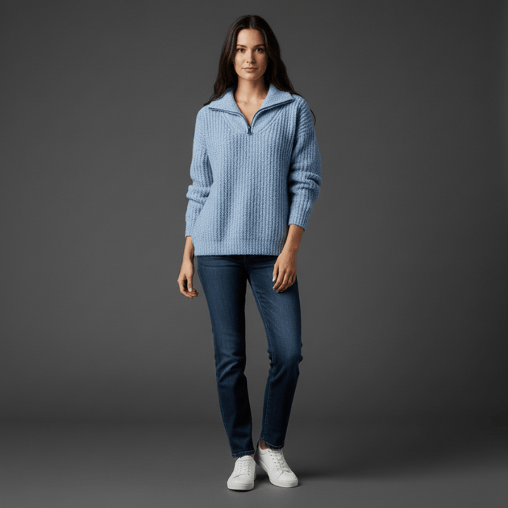 Odette damestrui met halve rits van Lenoriva – zachte en stijlvolle gebreide trui voor vrouwen