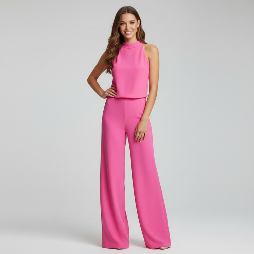 Elegante mouwloze dames jumpsuit met wijde pijpen