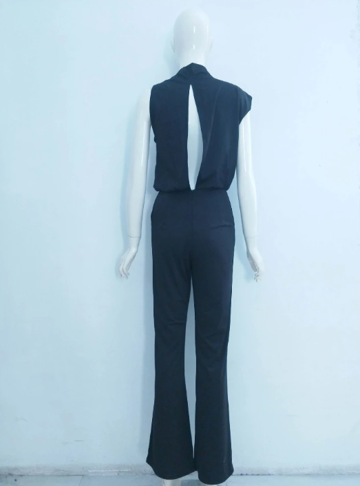 Elegante mouwloze dames jumpsuit met wijde pijpen