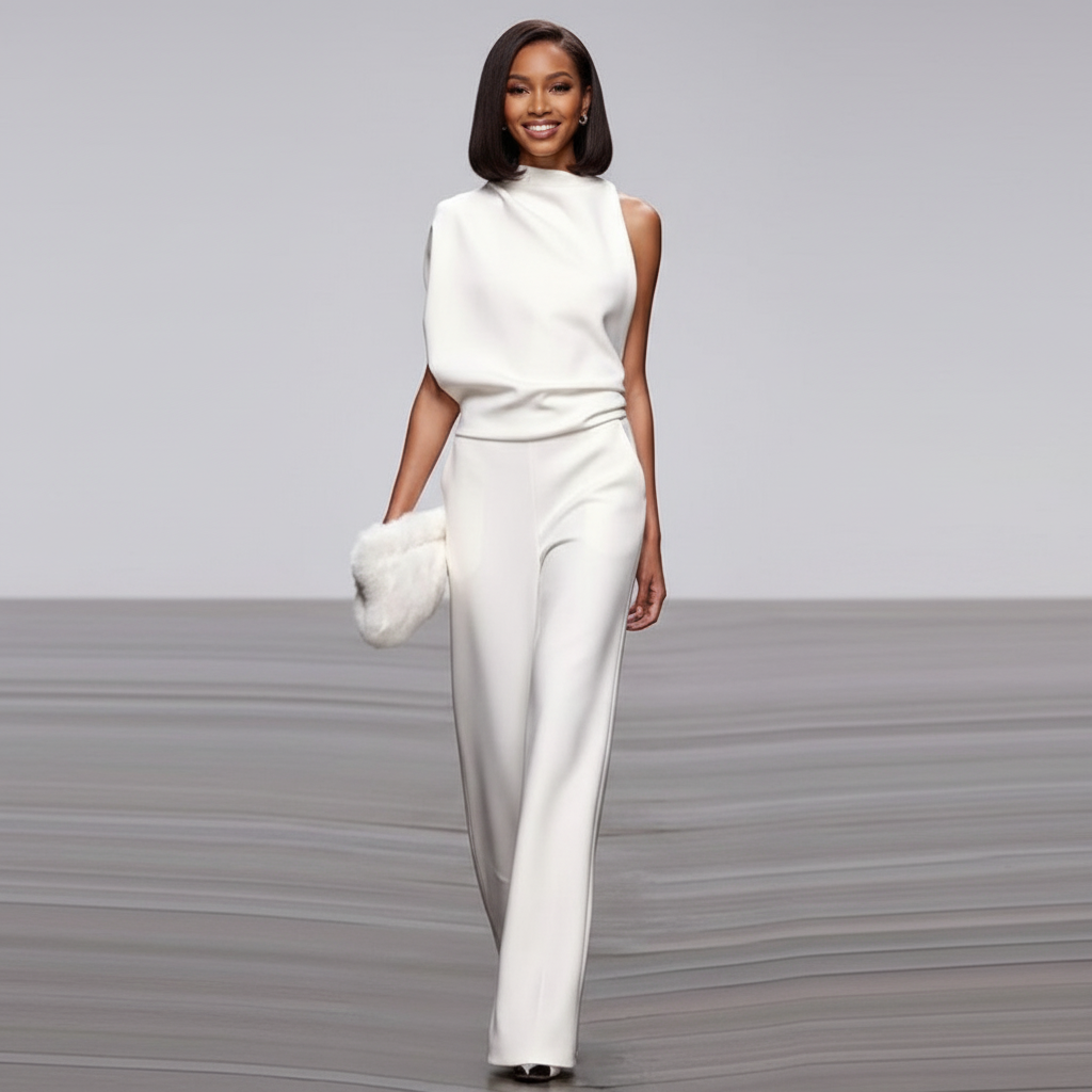 Elegante mouwloze dames jumpsuit met wijde pijpen